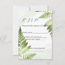 Minimalist Green Fern Wedding RSVP card