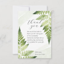 Minimalist Green Fern Wedding Thank You Card