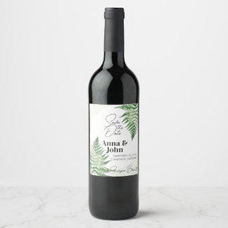 Minimalist Green Fern Wedding Wine Label