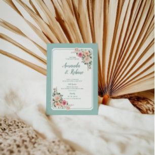 Minimalist Green Floral Wedding Invitation