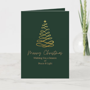 Minimalist Green & Gold Folded Christmas Card