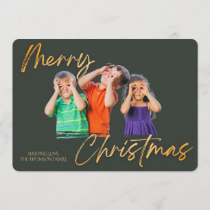 Minimalist Green Gold Merry Christmas Handwriting  Invitation