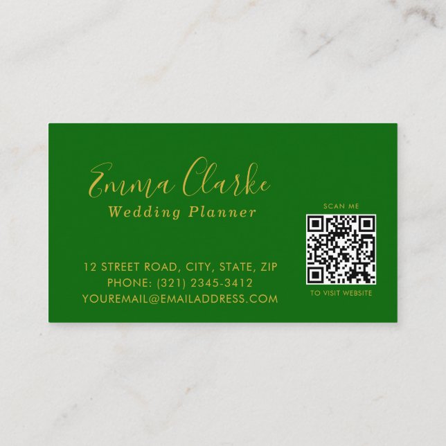Minimalist Green Gold Scan Code Business Card (Back)