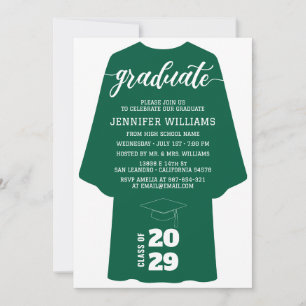 Minimalist Green Graduation Gown Class of 2026 Invitation