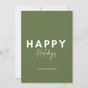 Minimalist Green Happy Holidays Personalise Holiday Card