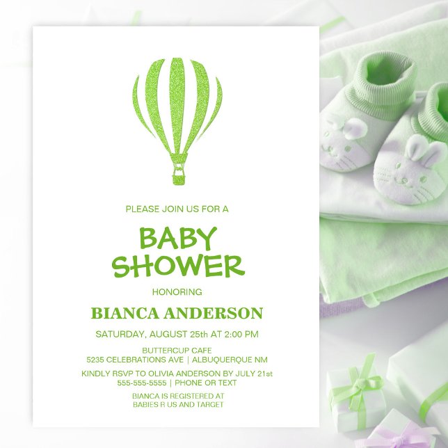 Minimalist Green Hot Air Balloon Baby Shower Invitation (Creator Uploaded)