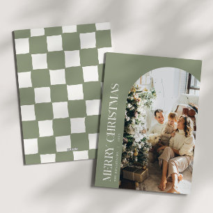 Minimalist Green & Ivory Christmas Family Photo Holiday Card