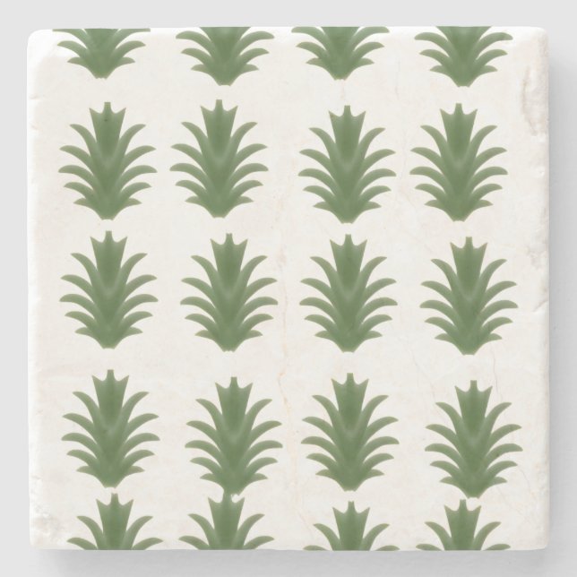 Minimalist Green Leaf Botanical Paper Plate Stone Coaster (Front)