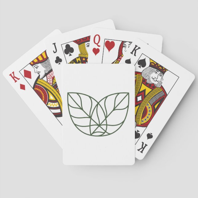 Minimalist Green Leaf Line Art  Playing Cards (Back)