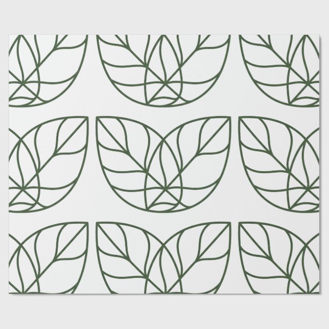 Minimalist Green Leaf Line Art  Wrapping Paper (Flat)