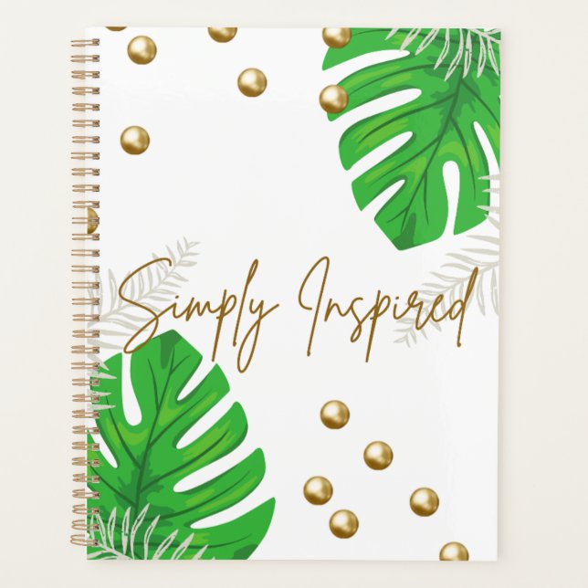 Minimalist Green Leaf Notebook with Gold Accents Planner (Front)