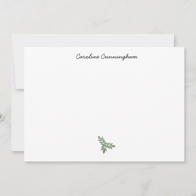 Minimalist Green Leaf Spray Flat Note Card (Front)