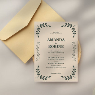 Minimalist Green Leaf Wedding Invitation