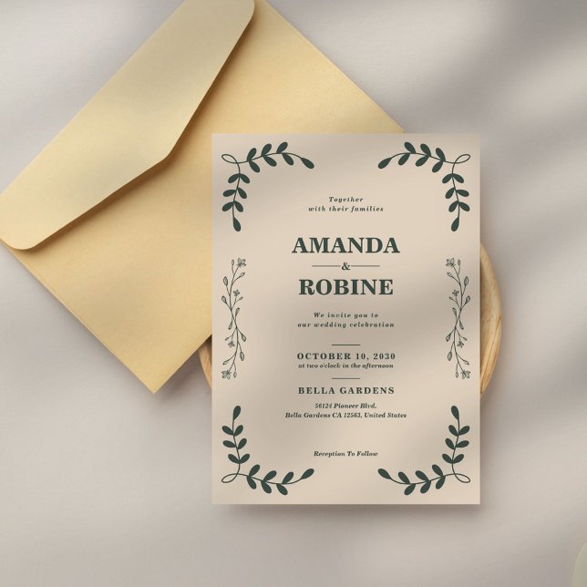 Minimalist Green Leaf Wedding Invitation (Creator Uploaded)