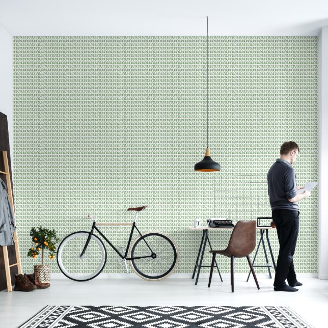 Minimalist Green Leaves Pattern Wallpaper (Living Room)