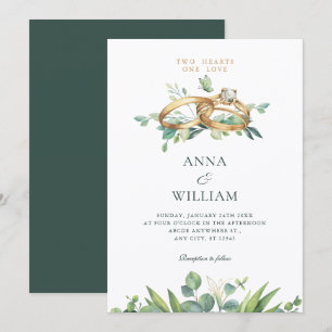 Minimalist green leaves wedding ring  invitation