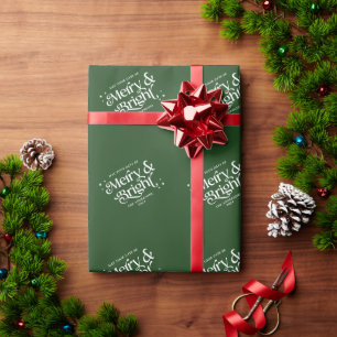 Minimalist Green Merry & Bright Christmas Wrapping Paper