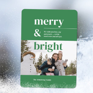 Minimalist Green Merry & Bright Photo Holiday Card