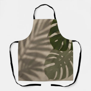 Minimalist Green Monstera Leaf Tropical Shadow Apron