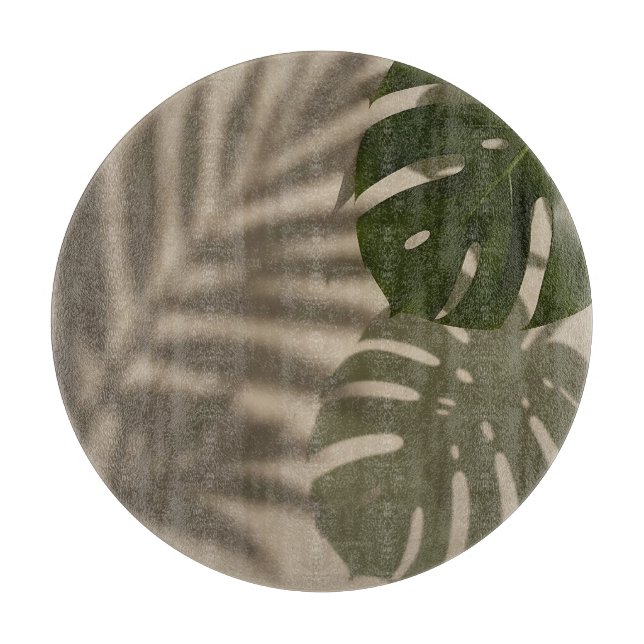 Minimalist Green Monstera Leaf Tropical Shadow Cutting Board (Front)