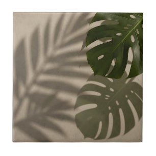 Minimalist Green Monstera Leaf Tropical Shadow Tile