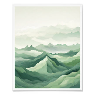 Minimalist Green Mountain Aesthetic Poster