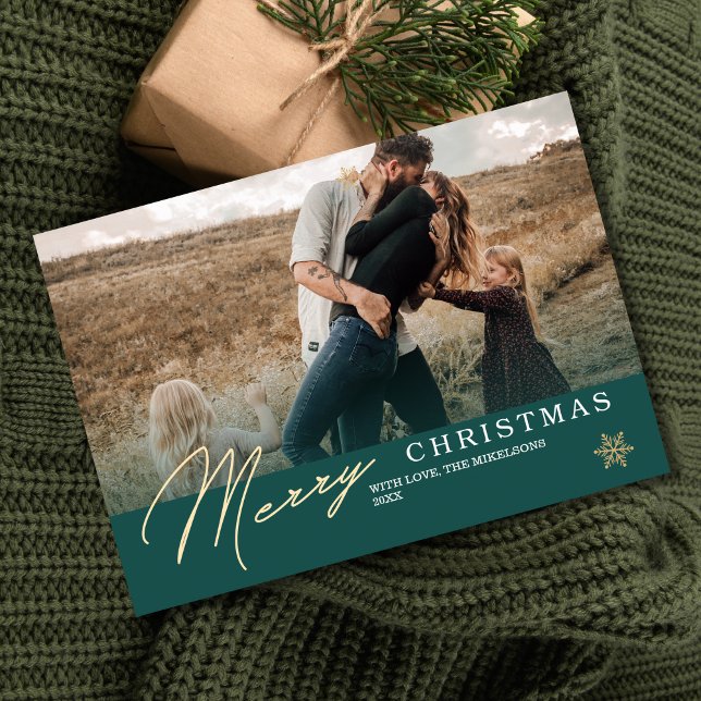 Minimalist Green Photo Christmas Holiday Card (Creator Uploaded)