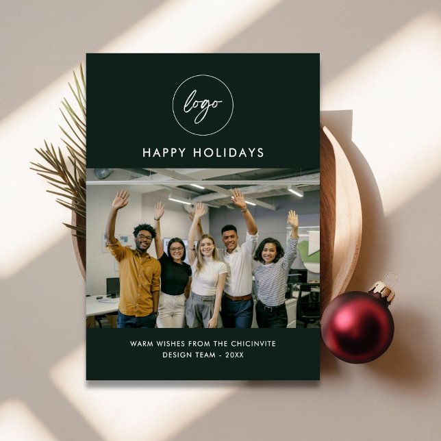 Minimalist Green Photo Company Logo Christmas Card (Creator Uploaded)