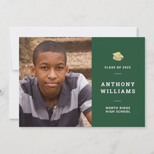 Minimalist Green Photo Graduation Invitation (Front)