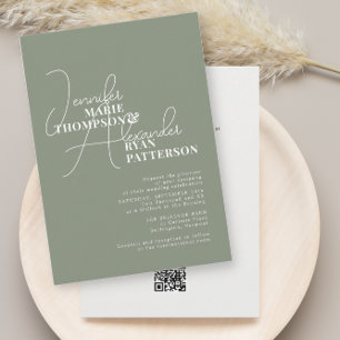 Minimalist Green Sage All in One & RSVP QR Code  Invitation