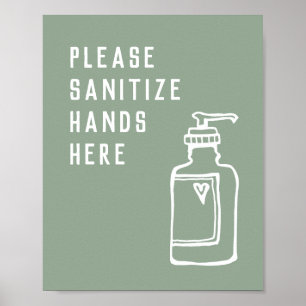Minimalist Green Sanitise Hands Here Poster