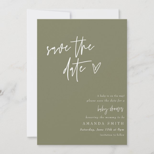 Minimalist Green Save The Date Boho Baby Shower In Invitation (Front)