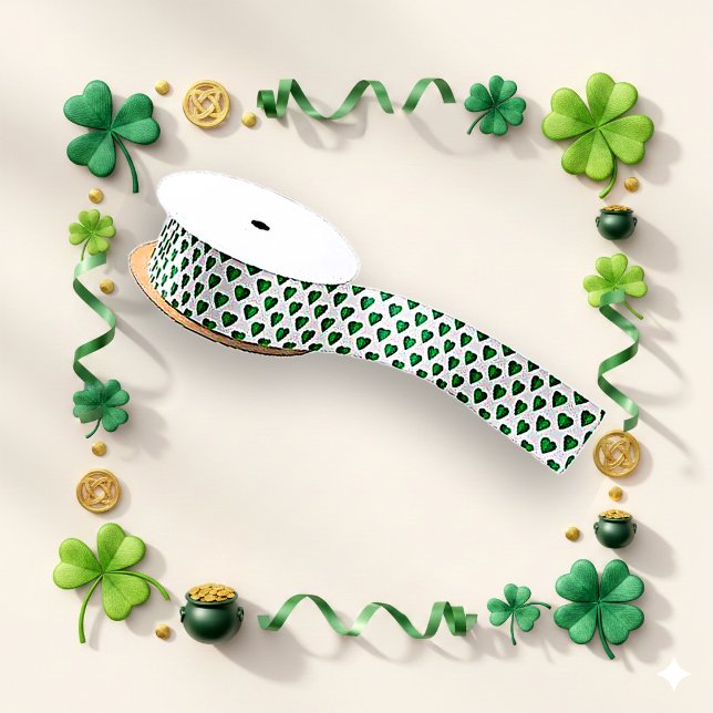 Minimalist Green Split Heart Pattern Satin Ribbon (Creator Uploaded)