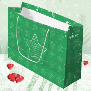 Minimalist Green 🌟 Stars Snow Large Gift Bag