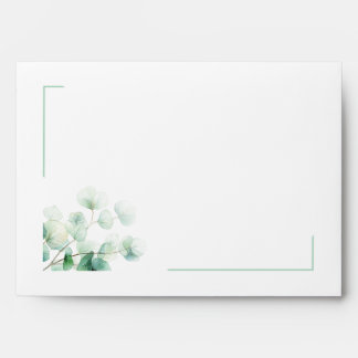 Minimalist Green Subtle Watercolor Leaves Wedding Envelope