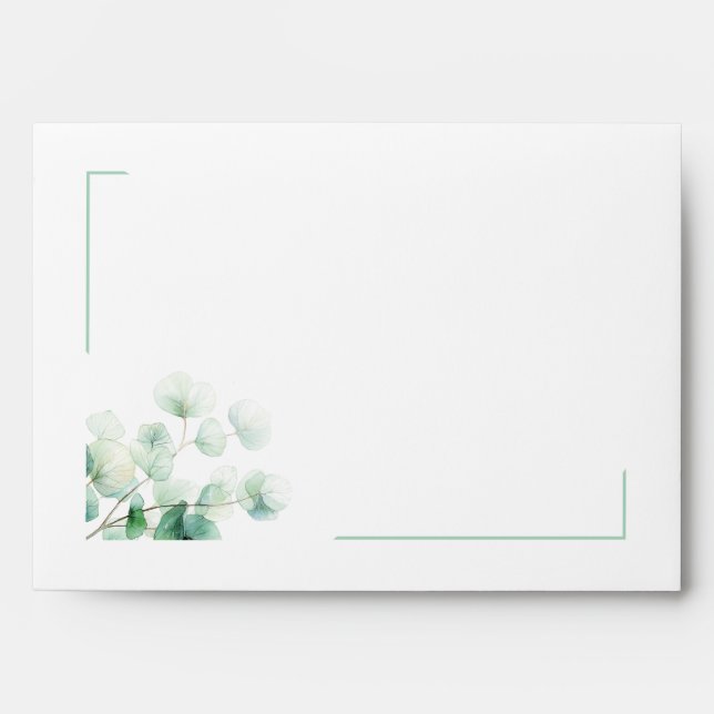 Minimalist Green Subtle Watercolor Leaves Wedding Envelope (Front)