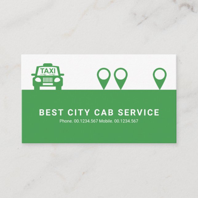 Minimalist Green Taxi Location Icons Cab Driver Business Card (Front)