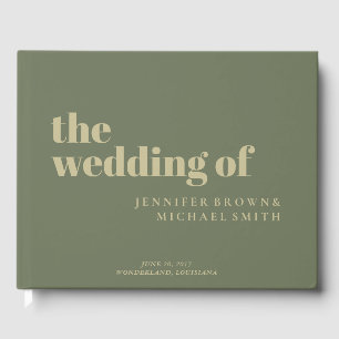 Minimalist Green Tone Gold Sage Swash Wedding Guest Book