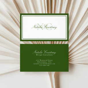 Minimalist Green Two Border Monogram Business Card