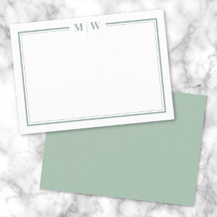 Minimalist Green Two Border Monogram Card
