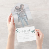 Minimalist Green Watercolor Branch Wedding Photo