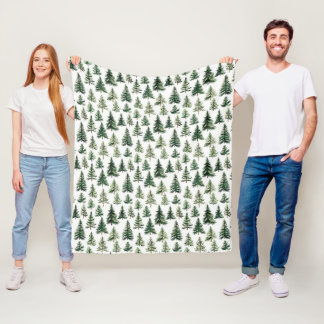Minimalist Green Watercolor Pine Forest Pattern Fleece Blanket