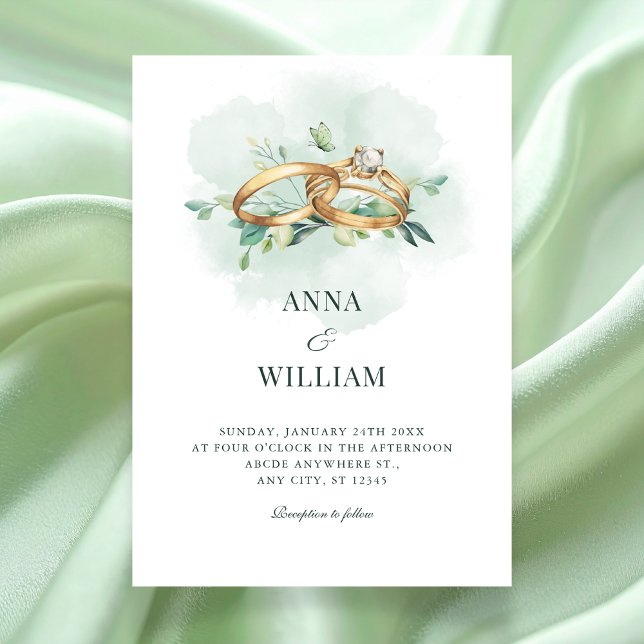 Minimalist green wedding ring  invitation (Creator Uploaded)