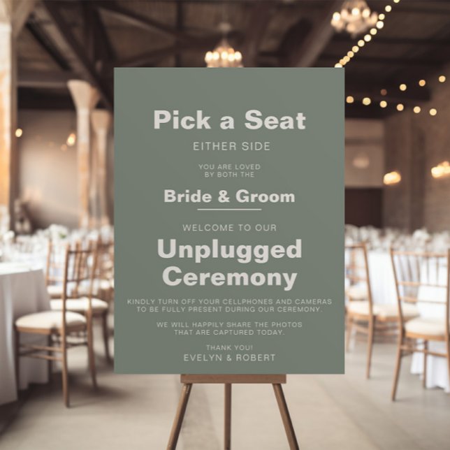 Minimalist Green Wedding Unplugged Ceremony  Poster (Creator Uploaded)