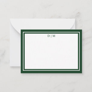 Minimalist green & White Double Border Monogram Card
