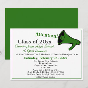 Minimalist Green White High School Class Reunion Invitation
