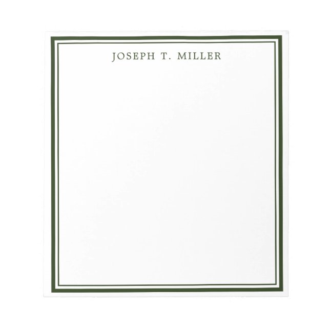 Minimalist Green White Personalised Name Template Notepad (Front)