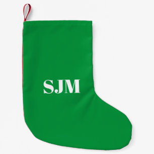 Minimalist green white red Custom monogram Small Christmas Stocking