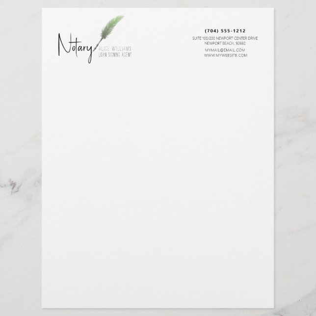Minimalist Green & White Simple Modern Notary Custom Letterhead (Front)