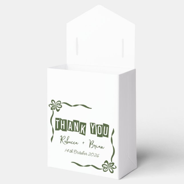 Minimalist Green & White Thank You Wedding Favour Box (Opened)